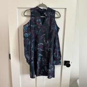 Everly Women's Size M Cold Shoulder Cutout Mini Dress Jewel Tone Floral Print
